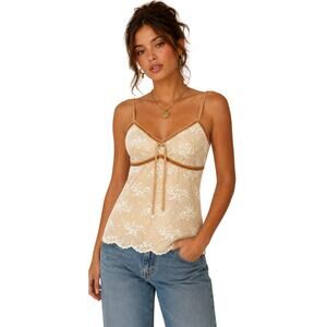 Vintage George Lace Mesh Camisole Nude Sheer Floral Lace Y2K Fairy Grunge S 4/6